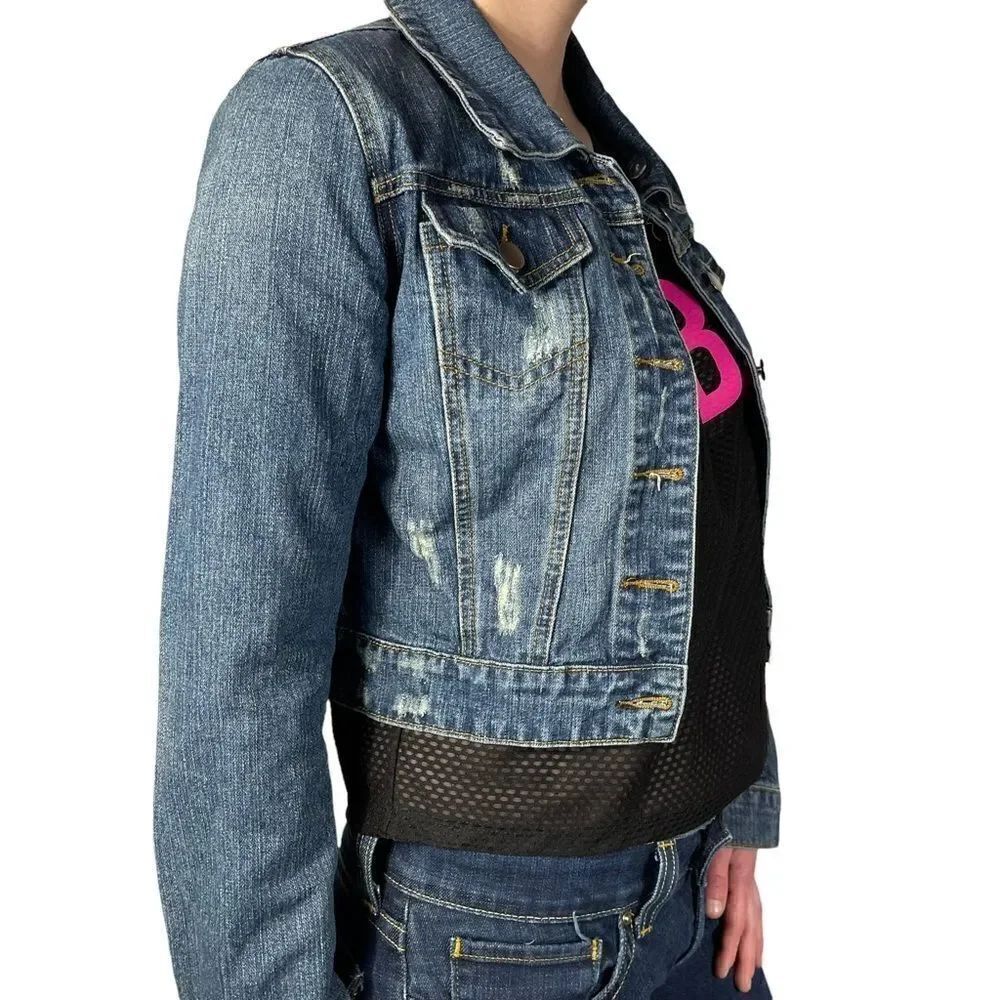 Thread Supply Cropped Distressed Blue Jean Jacket - Picture 6 of 10